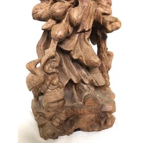 Brown 19th Century Asian Carved Wood Figure of a Scholar For Sale - Image 8 of 11