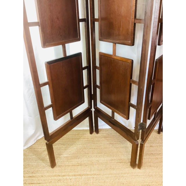 Wood Vintage Art Deco 4 Panel Teak Wood Floating Panel Freestanding Room Divider For Sale - Image 7 of 10