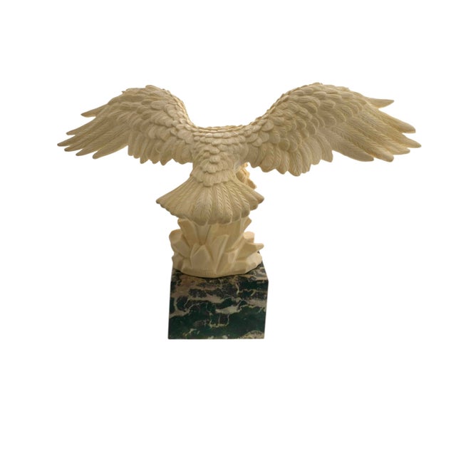 Stone Late 20th Century Eagle Sculpture Alabaster on Marble Base by Santini Italy Vintage Majestic Decor For Sale - Image 7 of 10