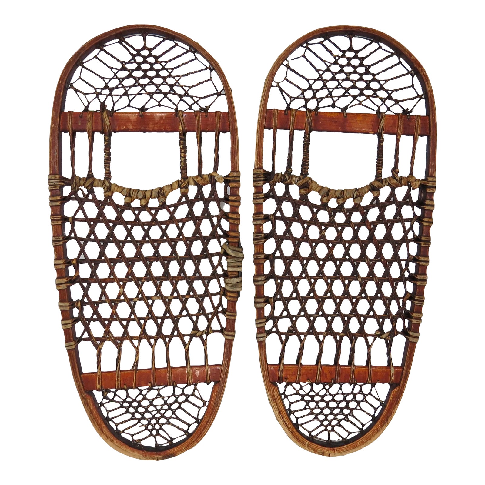 Vintage Vermont Tubbs Style Bearpaw Shaped Snowshoes With Rawhide