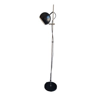 Vintage German Height-Adjustable Floor Lamp with Black Metal Base and Black Lamp Globe on Chrome-Plated Metal Mount, 1970s For Sale
