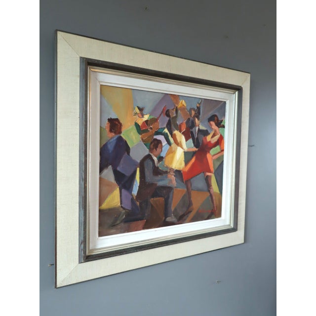 Mid 20th Century Mid-Century Modern 'Dance the Night Away' Vintage Swedish Cubist Figurative Oil Painting, Framed For Sale - Image 5 of 11