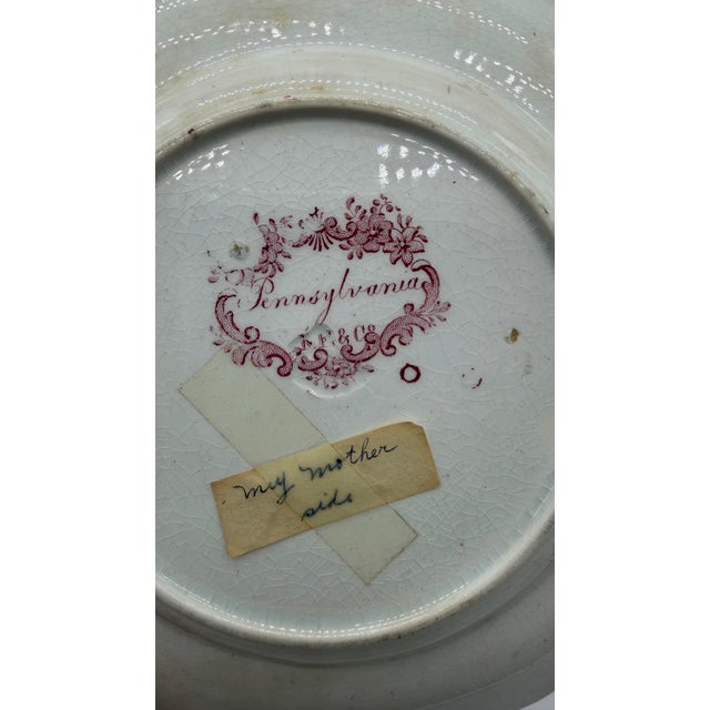 Ceramic A Very Rare Pair of Antique Red Transferware "Pennsylvania" Pattern Luncheon Plates, Circa 1830's For Sale - Image 7 of 12