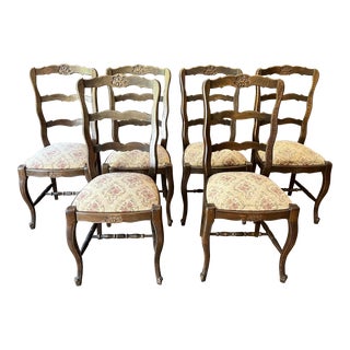 1920's Antique French Dining Chairs With Upholstered Seats - Set of 6 For Sale