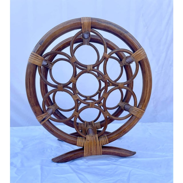 Wine Boho Chic Tiki Bar Seven Bottle Wine Rack, Wine Storage Wine Basket in Wicker & Bamboo For Sale - Image 8 of 8