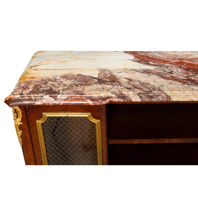 French Louis XV Style Kingwood Marble Top Bibliotheque Cabinet For Sale - Image 9 of 18