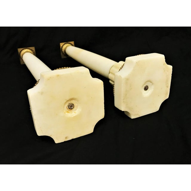 Brass Vintage Italian Marble and Brass Column Candlesticks- a Pair For Sale - Image 8 of 11