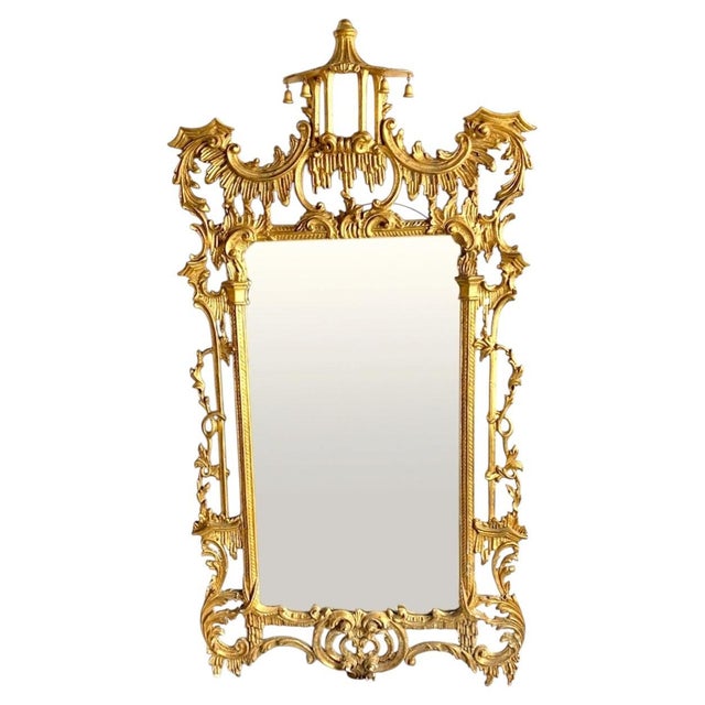 Chinese Chippendale Gilt Wood Carved Frame Pagoda Mirror George III Style For Sale - Image 9 of 9
