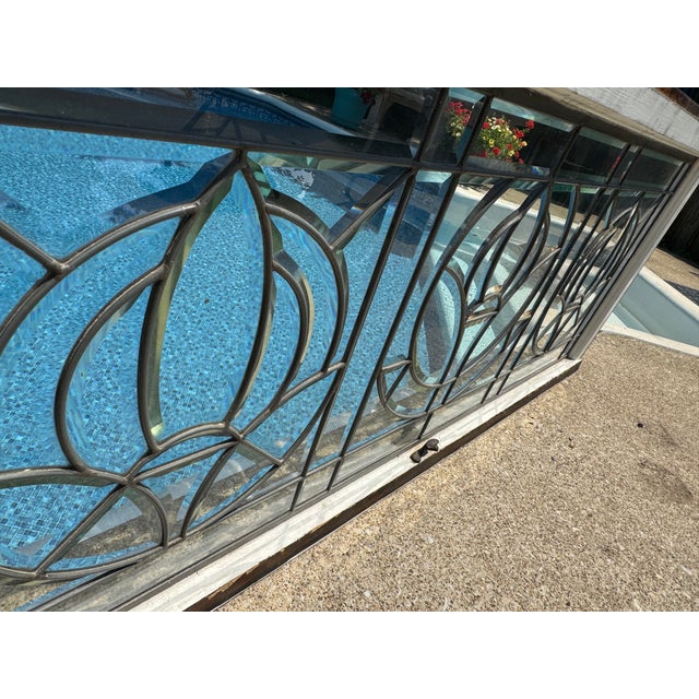 5-Piece Art Deco Beveled Leaded Glass Window Set Matching Transom & 4 Sidelights For Sale - Image 13 of 18