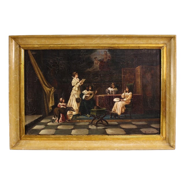 F. Bonati, Italian Interior Scene, 1913, Oil on Canvas For Sale