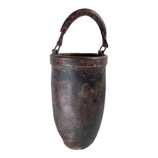 19th Century Rustic Farmhouse Green Painted Leather Fire Bucket For Sale