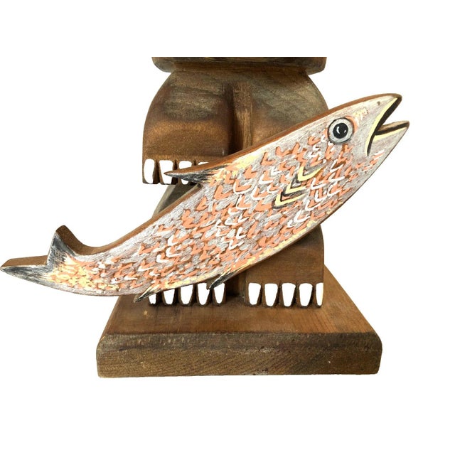 Wood Tlinget Totem Pole Pacific Northwest Eagle Bear W Fish Hand Carved Cedar 17.75" For Sale - Image 7 of 13