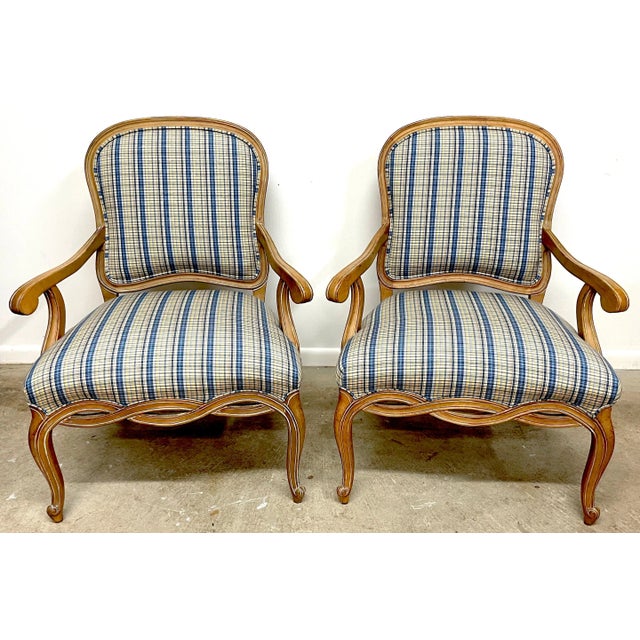 Mid 20th Century Generous Italian Neoclassical Style Bleached Fruitwood Bergere /Armchairs - a Pair For Sale - Image 5 of 12