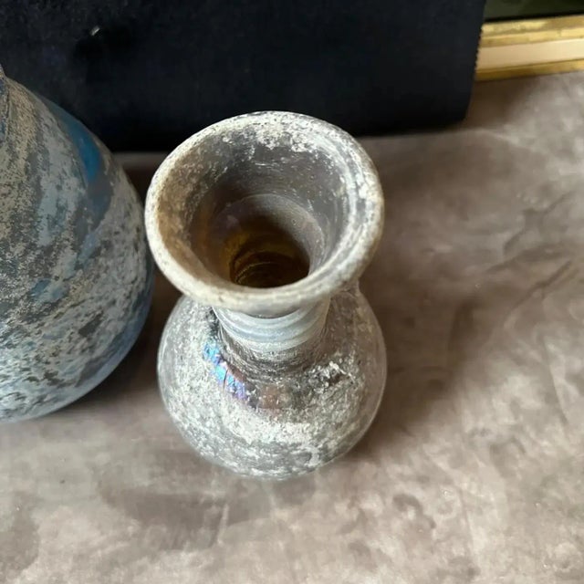 1970s Set of Two Cenedese Style Blue and Gray Scavo Murano Glass Vases For Sale - Image 10 of 11