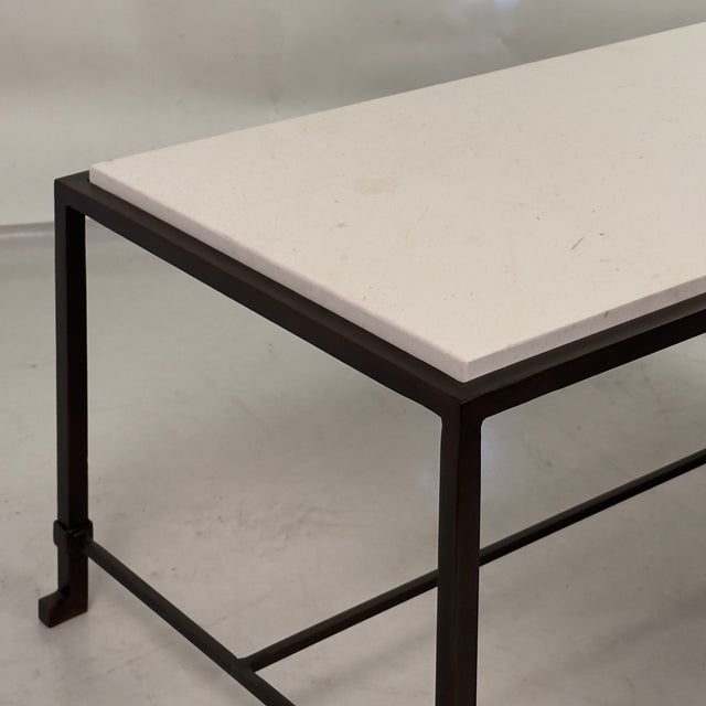 Art Deco Small 'Diagramme' Dark Bronze and Limestone Coffee Table by Design Frères For Sale - Image 3 of 5