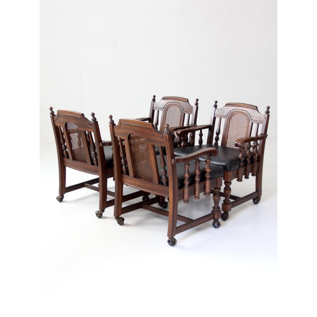 Mid-Century Modern Vintage 1970s Colonial Revival Game Table Set With Four Cane Back Chairs For Sale - Image 3 of 18