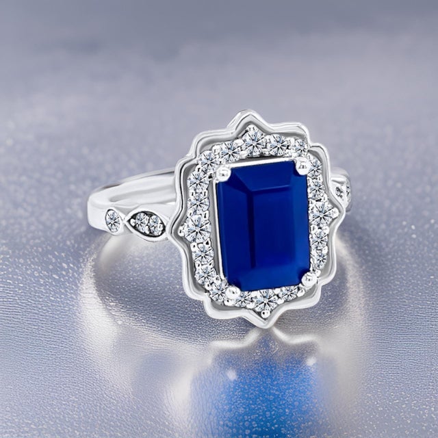 Natural Sapphire Diamond Ring Size 6.5 14k W Gold 3.51 TCW Certified For Sale - Image 4 of 12