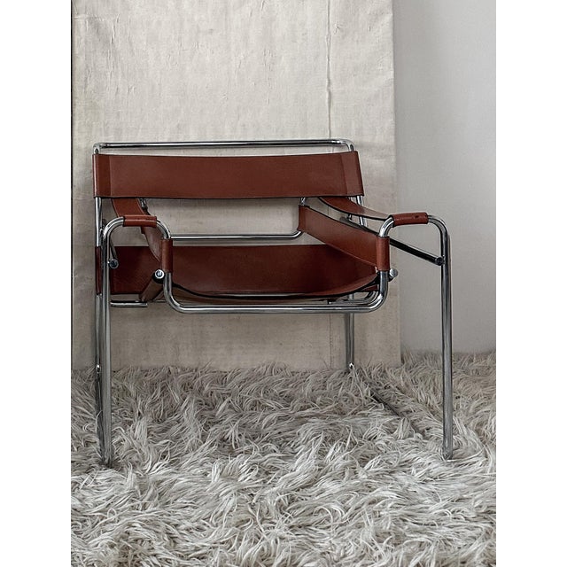 Metal Wassily B3 Armchairs in Cognac Leather by Marcel Breuer, 1980s For Sale - Image 7 of 7