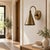 Contemporary Brass Cone Wall Sconces Handcrafted Wall Lamp With Curved Arms and Tapered Shades - Pair For Sale - Image 3 of 8