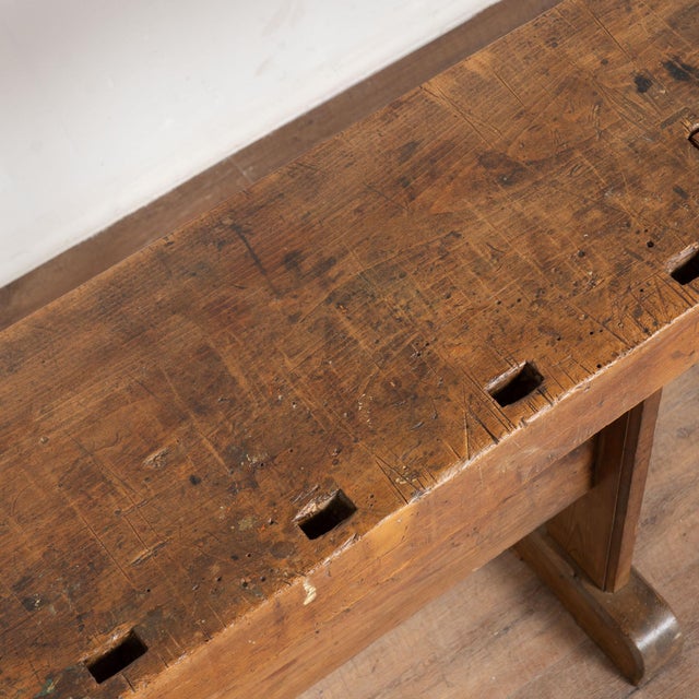 Rustic Carpenters Workbench Narrow Console Table Circa 1900's For Sale - Image 6 of 14