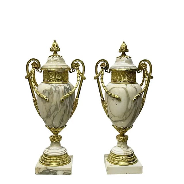 Antique French Vases in Marble with Ormolu, Set of 2 For Sale - Image 3 of 8