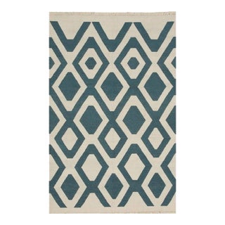 5x8 Ivory Flat Weave Wool Diamond Lattice Geometric Modern Carpet Rug For Sale