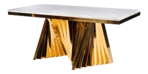 Waterfall Marble Top Dining Table in Gold