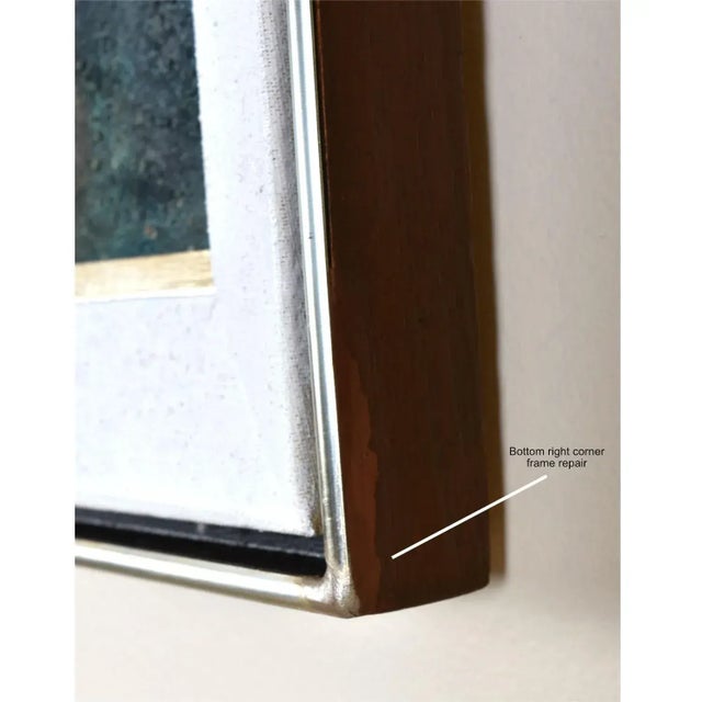 Expressionist Rustic European Blue White and Teal Village Landscape Painting With Boat For Sale - Image 15 of 16