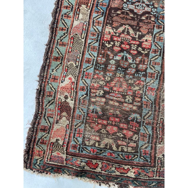 Green Antique Kurdish in Rare Size and Colors Rug 3 x 7.6 For Sale - Image 8 of 9