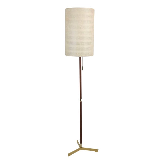 Mid-Century Austrian Floor Lamp in Brass, Teak and Fabric from J.T. Kalmar, 1950s For Sale