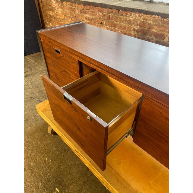 1970s Rosewood & Chrome Credenza Attributed to Roger Sprunger for Dunbar For Sale In Chicago - Image 6 of 12