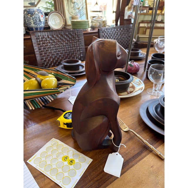 Cubism Vintage Hand Carved Wooden Cat Figurine For Sale - Image 3 of 6