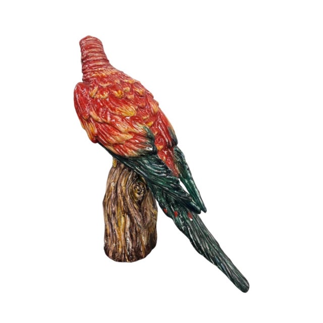 2000 - 2009 Vintage Italian Hand-Painted Ceramic Scarlet Macaw Parrot Sculpture For Sale - Image 5 of 12