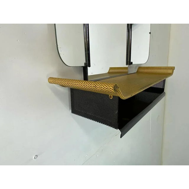 Metal Mid-Century Modernist Tri-Fold Vanity Wall Mirror in the style of Mathieu Matégot, 1950s For Sale - Image 7 of 10