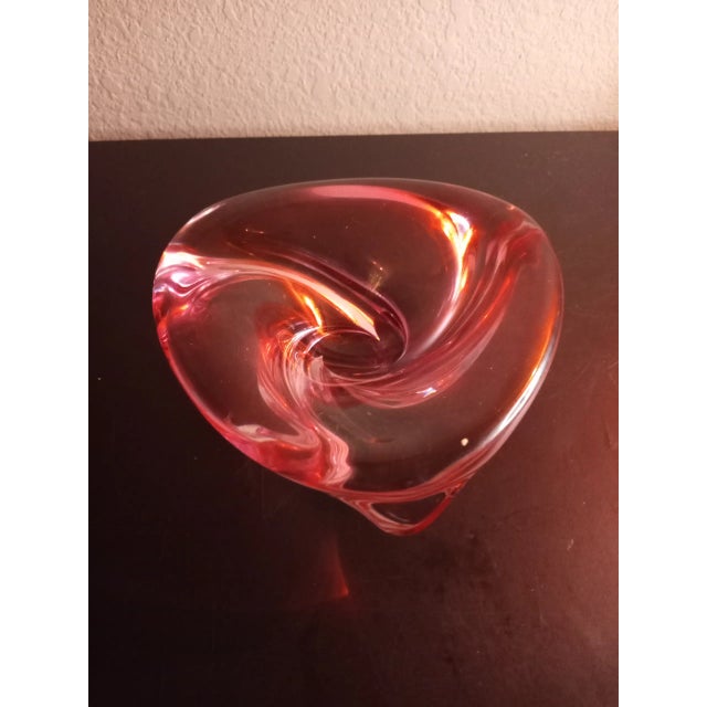 This is a Signed 6" Pink Swirl Art Glass Ashtray Bowl by Val Saint Lambert STUNNING Procured at auction