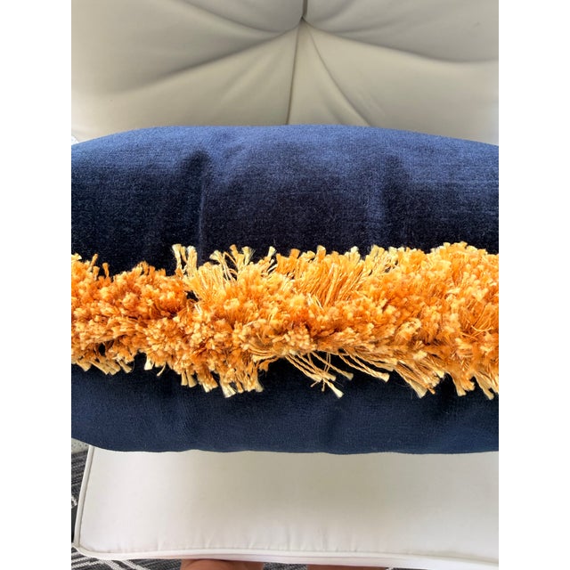 Navy Velvet Throw Pillow With Gold Fringe - 20x20 For Sale In Charleston - Image 6 of 6