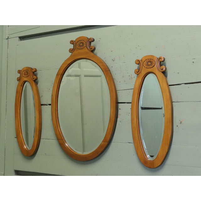 Oval Satin Walnut Wall Mirrors, Set of 3 For Sale - Image 4 of 6