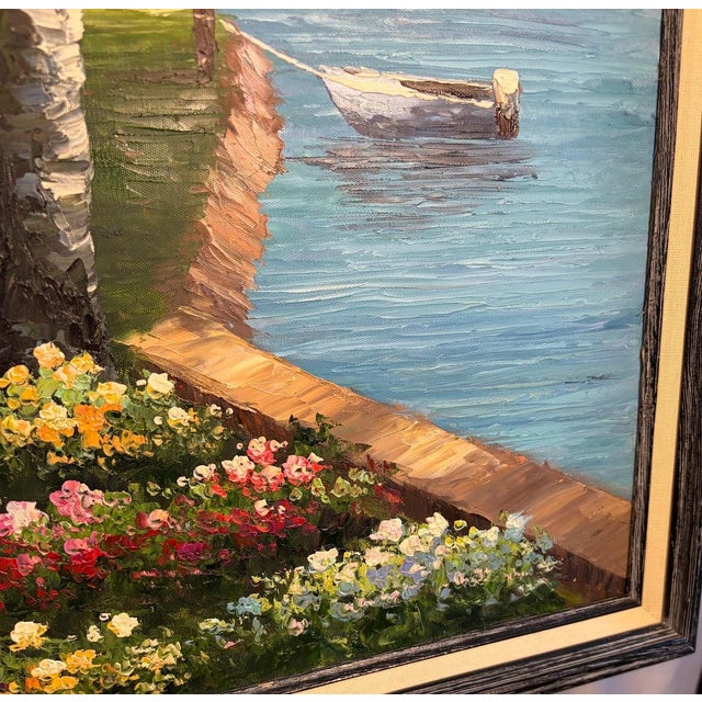 Large Mid-Century Style Coastal Tropical Palm Tree Landscape Oil Painting - Framed Fine Art For Sale - Image 10 of 10