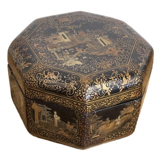 Antique Chinoiserie Lacquered Tea Caddy Box For Sale