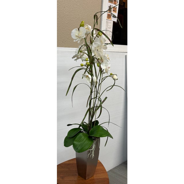 Silk Flower Arrangement of Orchids in Vase For Sale - Image 4 of 12