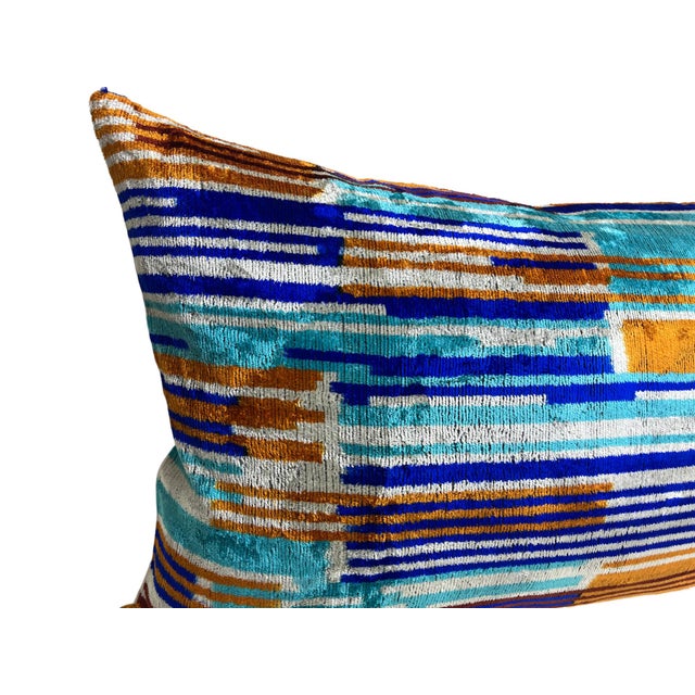 Velvet Lumbar Cushion Cover with Striped Design For Sale - Image 3 of 11