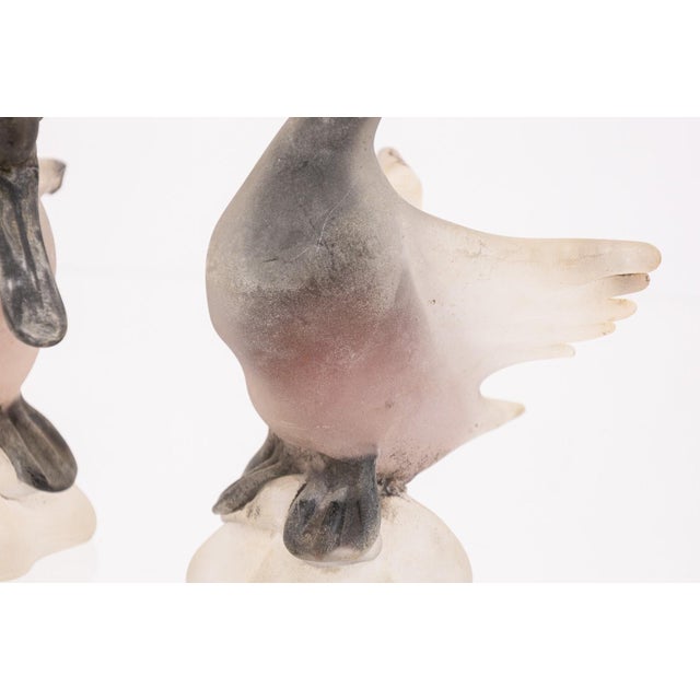 A pair of vintage Gino Cenedese Vetri Murano frosted glass birds. This silly set of swans feature a lively pair of...