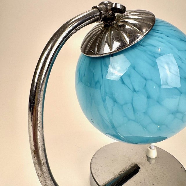Blue Art Deco Bedside Table in Blue Marble Glass and Chrome, 1930s For Sale - Image 8 of 9
