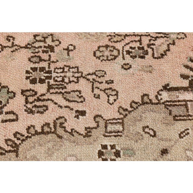 1940s Vintage Hand-Knot Turkish Oushak Area Rug in Soft Blush, Taupe, and Espresso Brown For Sale - Image 5 of 10