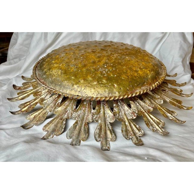 Gilt Iron Sunburst Ceiling Mount Light Fixture by Myanmar Home For Sale - Image 11 of 14