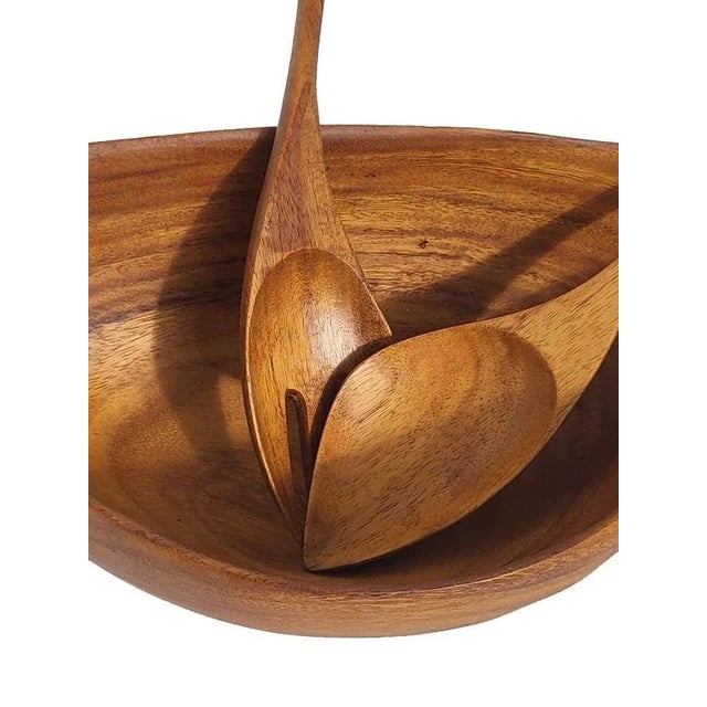 Arthur Umanoff Arthur Umanoff Mid-Century Carved Wood Salad Set, Bowls and Serving Utensils-Set of 9 For Sale - Image 4 of 12