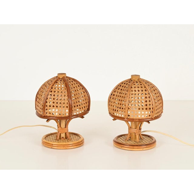 Table Lamps in Rattan and Vienna Straw by Louis Sognot, Italy, 1960s, Set of 2 For Sale - Image 4 of 14
