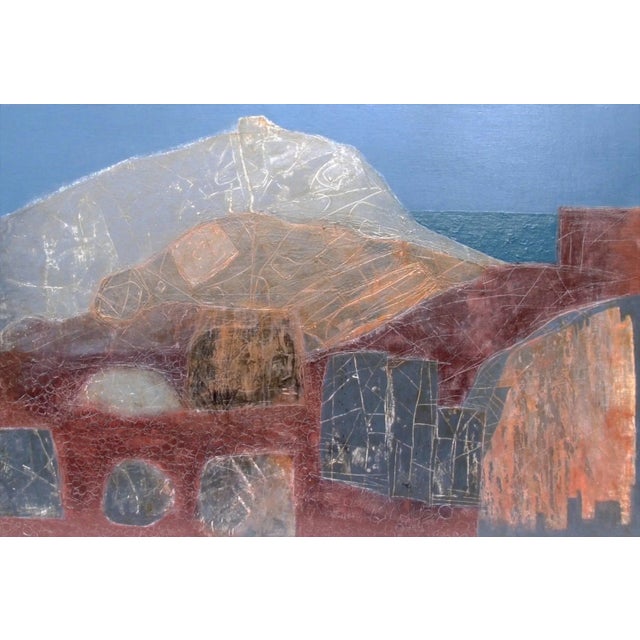 Abstract expressionist view of the Isle Of Skye (Scotland) in the early morning Mixed media on board