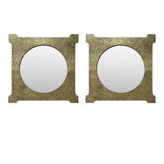 Pair of 1970s Italian Modern Bronze Mirrors by Luciano Frigerio For Sale