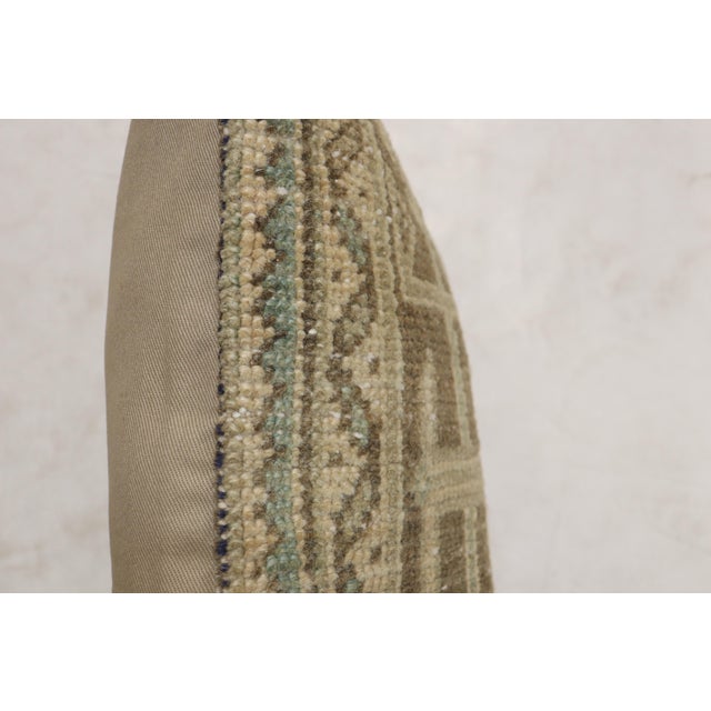 Contemporary Neutral Brown Green Tan Wool Turkish Rug Pillow For Sale - Image 3 of 5